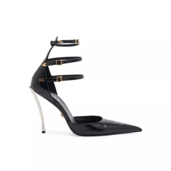 Versace Pin Point Leather Ankle Strap Pumps - Picture 2 of 14